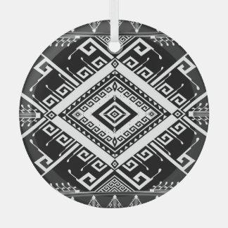 Ethnic geometric Indian border, abstract. Glass Ornament