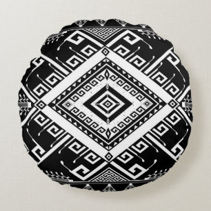 Ethnic geometric Indian border, abstract. Round Pillow