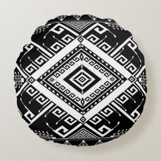 Ethnic geometric Indian border, abstract. Round Pillow