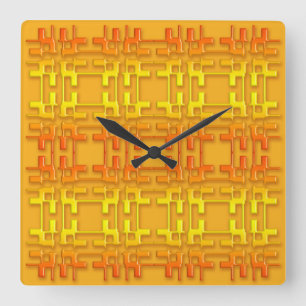 Ethnic geometric orange pattern square wall clock