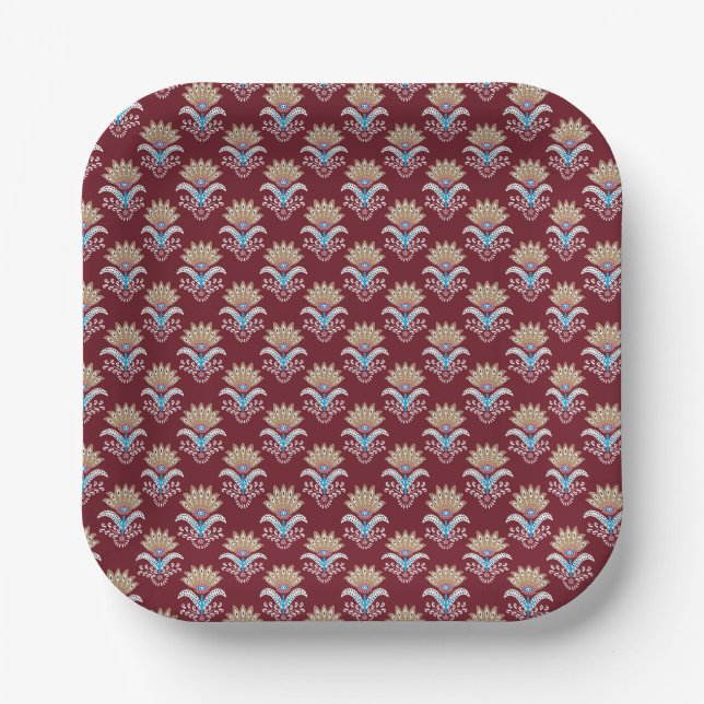 ethnic geometric paisley floral seamless pattern paper plate (Front)