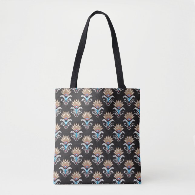 ethnic geometric paisley floral seamless pattern tote bag (Front)