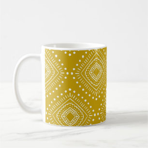Ethnic geometric pattern: golden yellow, white coffee mug
