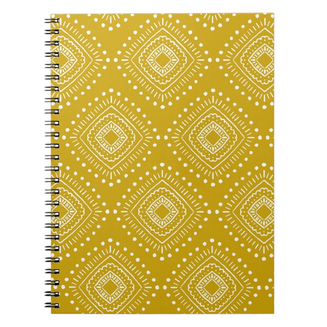 Ethnic geometric pattern: golden yellow, white notebook (Front)