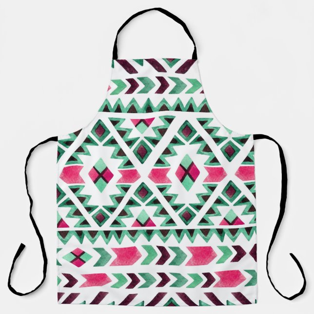 Ethnic geometric, watercolor hand-painted apron (Front)