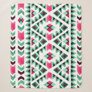 Ethnic geometric, watercolor hand-painted sherpa blanket