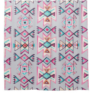 Ethnic geometric, watercolor tribal pattern.