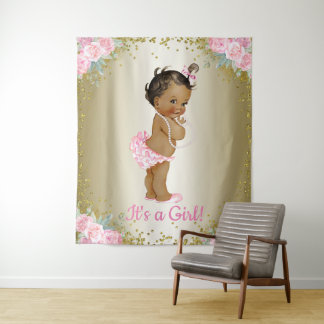 Ethnic Girl Baby Shower Backdrop Tapestry