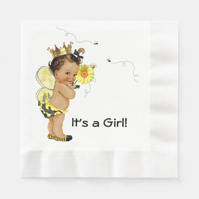 Ethnic Girl Bumble Bee Baby Shower Napkin (Front)