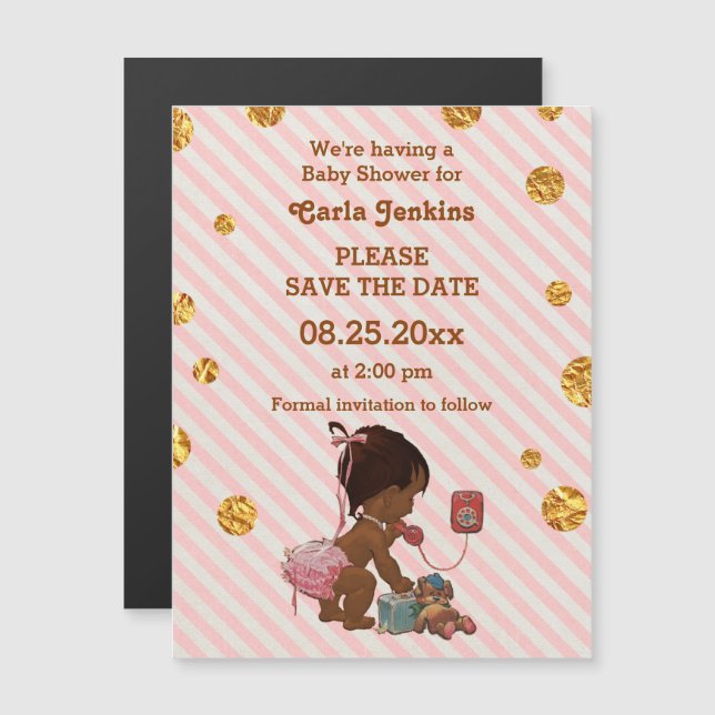 Ethnic Girl On Phone Gold Confetti Save The Date Magnetic Invitation (Front/Back)
