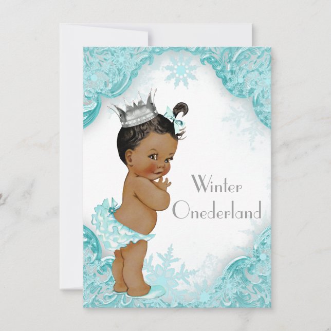 Ethnic Girl Winter Onederland 1st Birthday Party Invitation (Front)