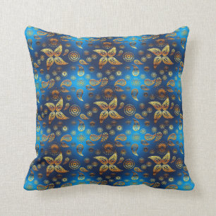 Ethnic golden paisley pattern. throw pillow