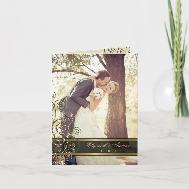 Ethnic Green Boho Spirals Wedding Photo Thank You (Front)