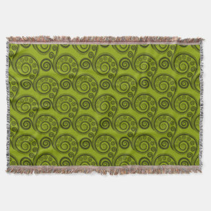Ethnic Green Fern Frond Swirl Throw Blanket