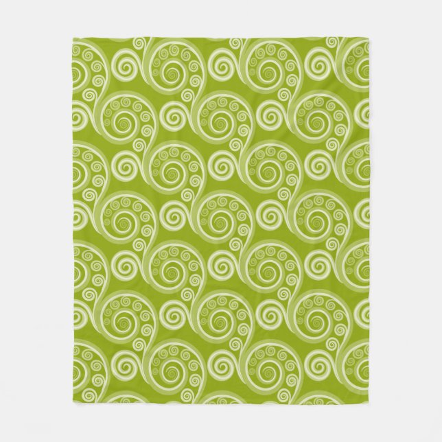 Ethnic Green Fern Leaf Swirls Fleece Blanket (Front)