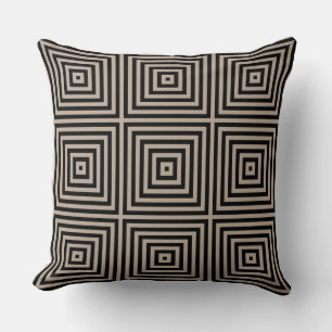Ethnic Grey Black Nested Square Box Pattern Throw Pillow