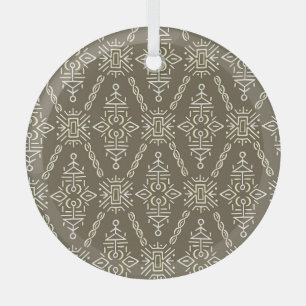 Ethnic Hand Drawn Boho Tile Glass Ornament
