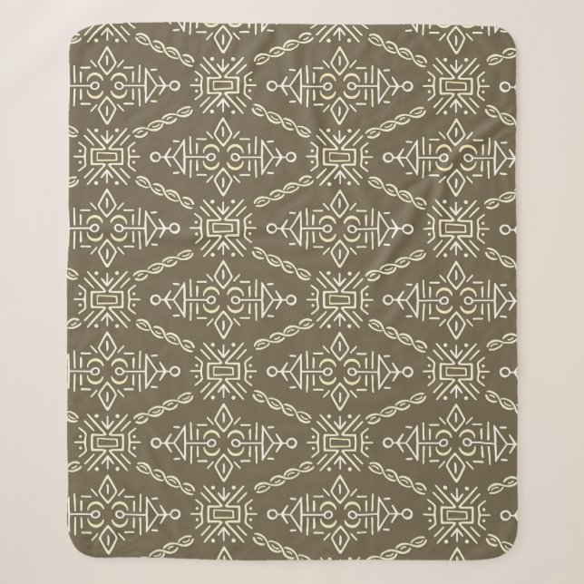 Ethnic Hand Drawn Boho Tile Sherpa Blanket (Front)