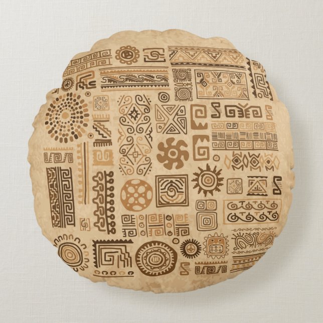 Ethnic handmade ornament round pillow (Front)