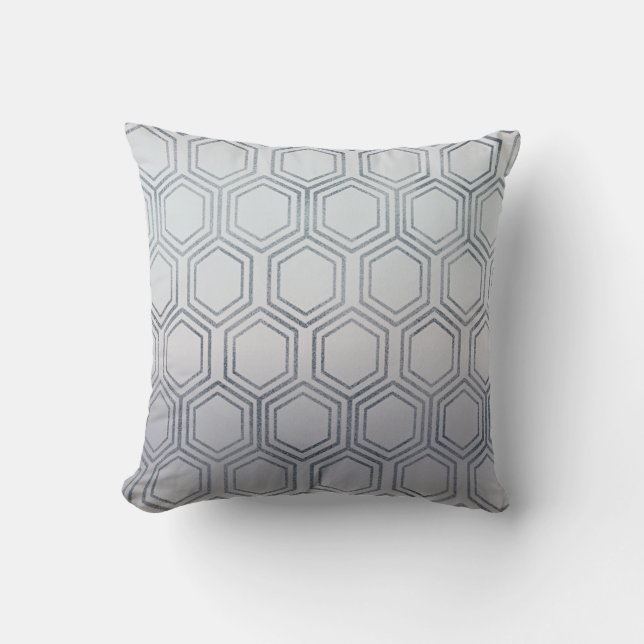 Ethnic Hexagon Honey Patches Silver Frosted Throw Pillow (Front)