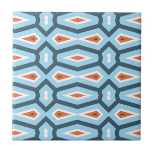 Ethnic hexagon pattern blue orange tile