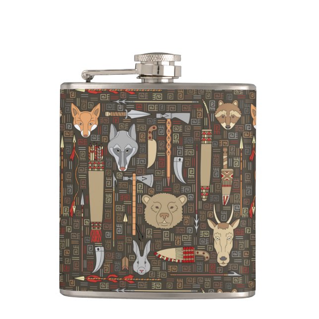 Ethnic Hunting Pattern Hip Flask (Front)