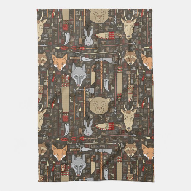 Ethnic Hunting Pattern Kitchen Towel (Vertical)