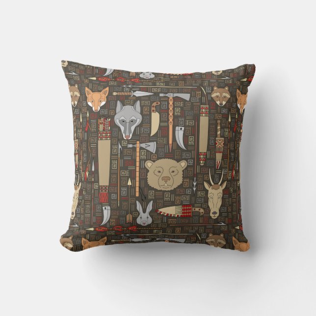 Ethnic Hunting Pattern Throw Pillow (Front)