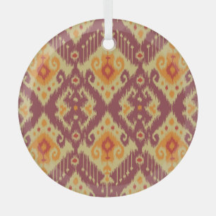 Ethnic Ikat Chevron: Traditional Background Glass Ornament