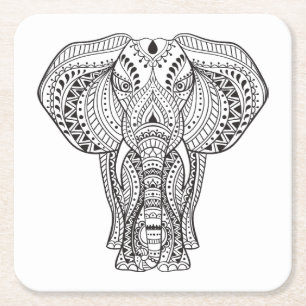 Ethnic Indian Elephant Square Paper Coaster