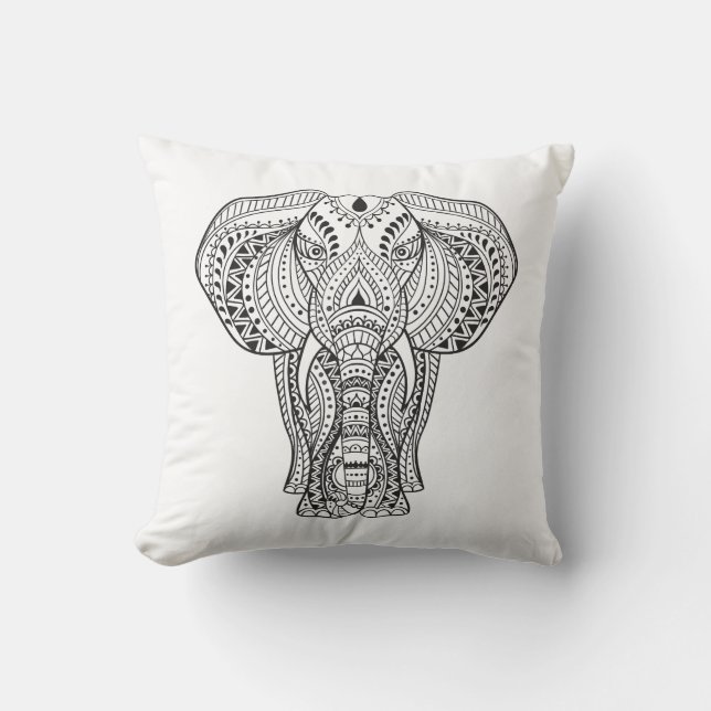 Ethnic Indian Elephant Throw Pillow (Front)