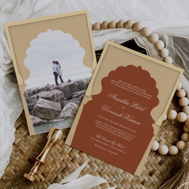 Ethnic Indian Ivory Arch Terracotta Wedding Invitation (Creator Uploaded)