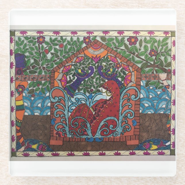 Ethnic Indian Madhubani style bride Coaster (Front)