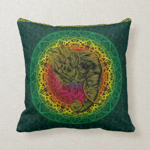 Ethnic Indian Style - Mandala - Tribal Elephant Throw Pillow
