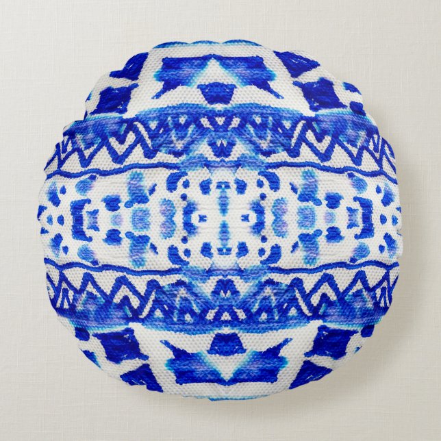 Ethnic Indigo Arrow Native Patterns Round Pillow (Front)