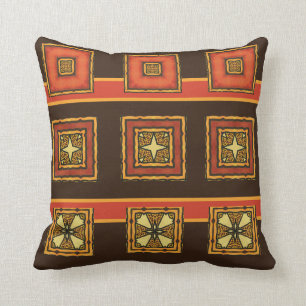 Ethnic Inspired Fall Colors Brown Orange Red Throw Pillow