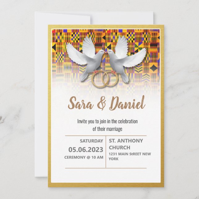 Ethnic Kente Wedding Invitation (Front)