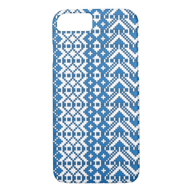 Ethnic Latvian blue and white folk art pattern Case-Mate iPhone Case (Back)