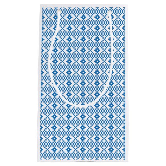 Ethnic Latvian blue and white tribal folk art Small Gift Bag (Front)