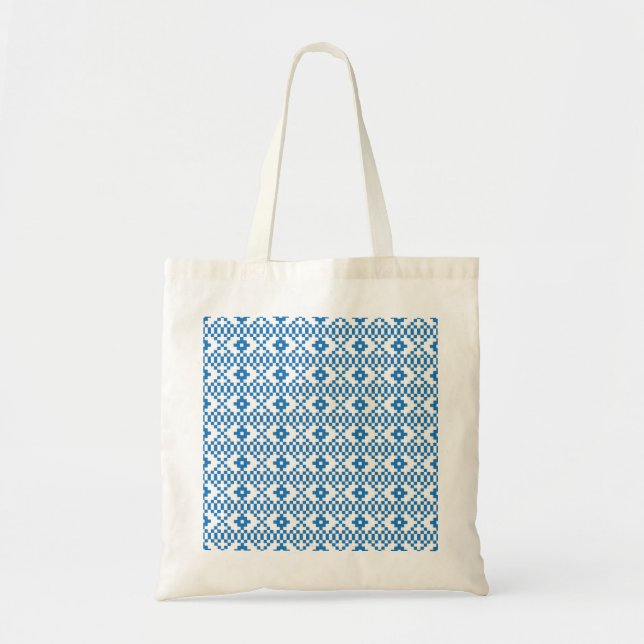 Ethnic Latvian blue and white tribal folk art Tote Bag (Front)