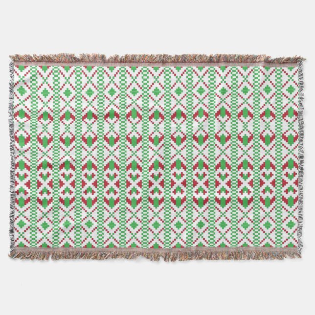 Ethnic Latvian green and red tribal folk art Throw Blanket (Front)