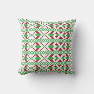 Ethnic Latvian green and red tribal folk art Throw Pillow