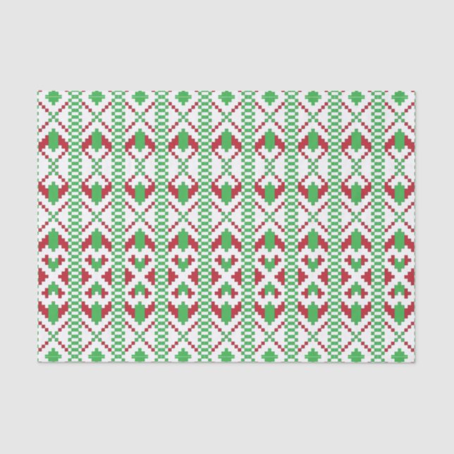 Ethnic Latvian green and red tribal folk art Tissue Paper (Front)