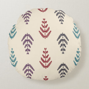 Ethnic leaf background art. Seamless pattern in tr Round Pillow