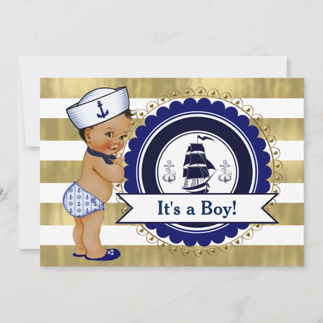 Ethnic Little Sailor Boy Nautical Baby Shower Invitation (Front)
