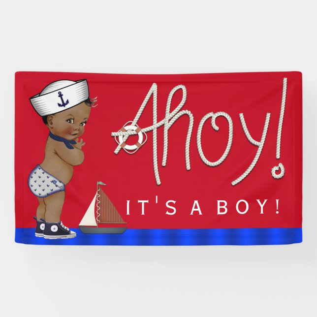 Ethnic Little Sailor Nautical Baby Shower Banner (Horizontal)