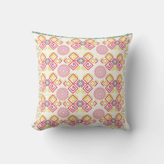 Ethnic Mandala and Geometric Pattern Pink & Yellow Throw Pillow