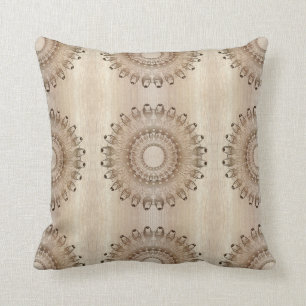 Ethnic mandala on wood background. throw pillow