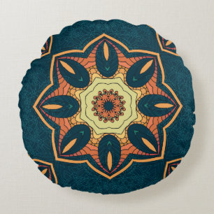 Ethnic mandala: seamless vintage pattern round pillow