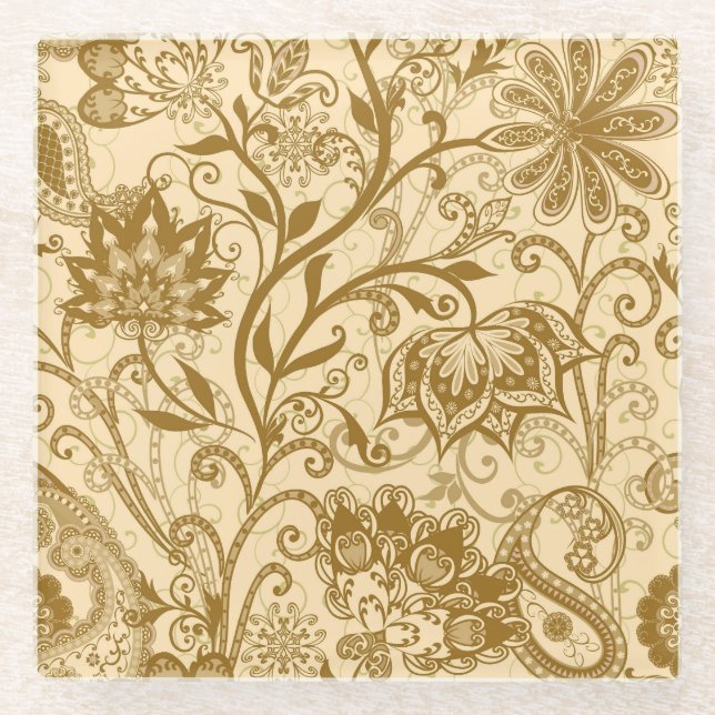Ethnic Mandalas: Indian Style Pattern Glass Coaster (Front)